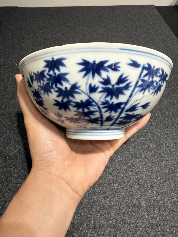 清光緒青花歲寒三友圖碗一對 - 图9