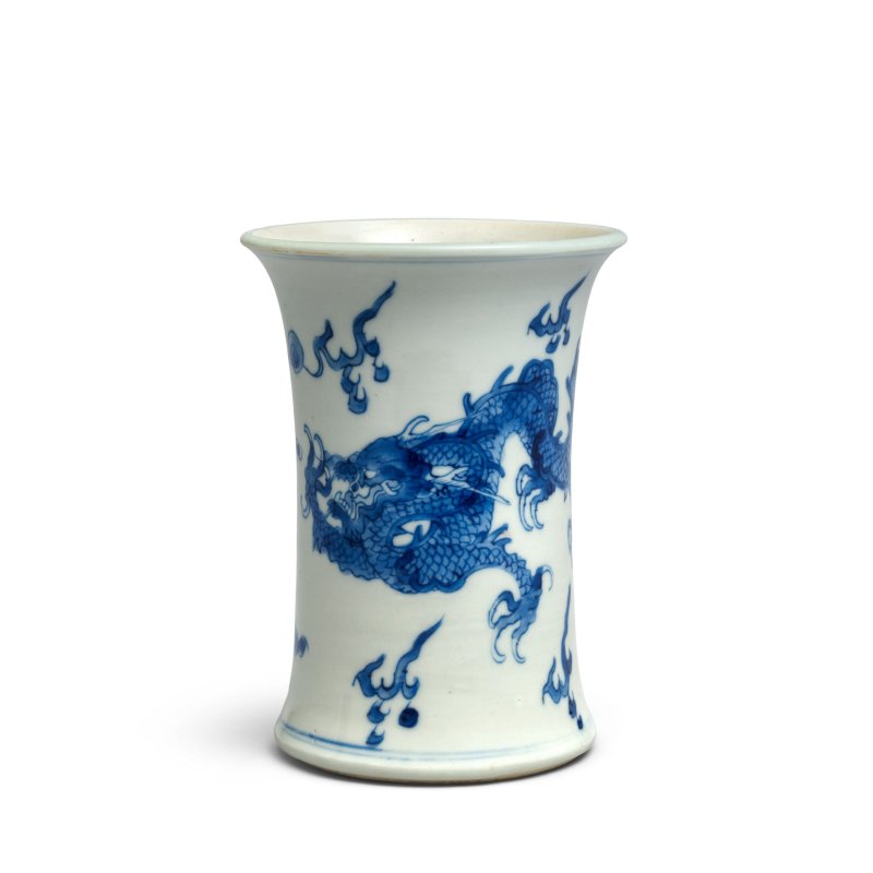 清康熙 青花龍鳳紋筆筒 | A BLUE AND WHITE 'DRAGON AND PHOENIX' BRUSHPOT, BITONG - 图4