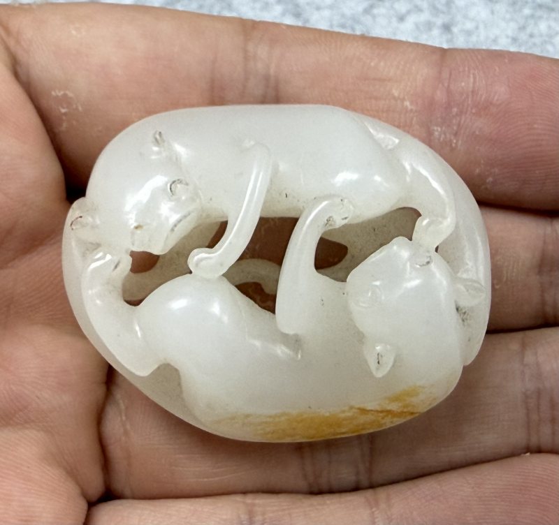 清  白玉沁色雙歡 - 图3