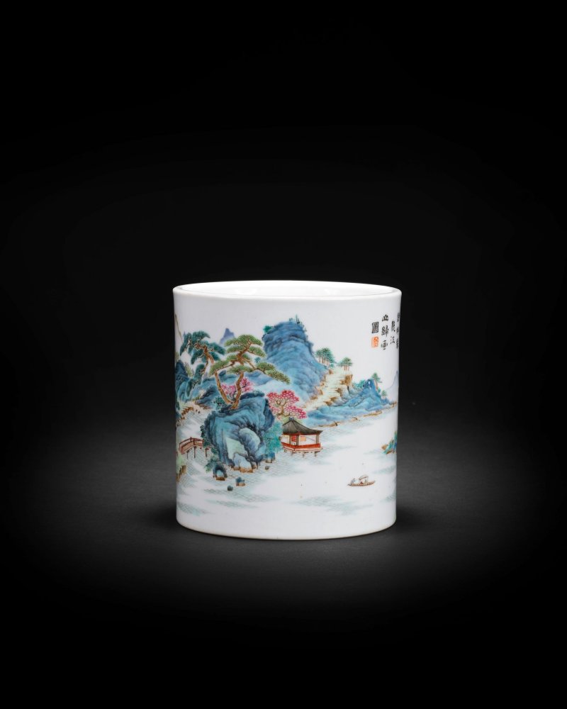 清乾隆 粉彩九江琵琶亭山水圖筆筒 | AN EXTREMELY RARE AND IMPORTANT 'TANG YING' FAMILLE ROSE BRUSHPOT, BITONG - 图12