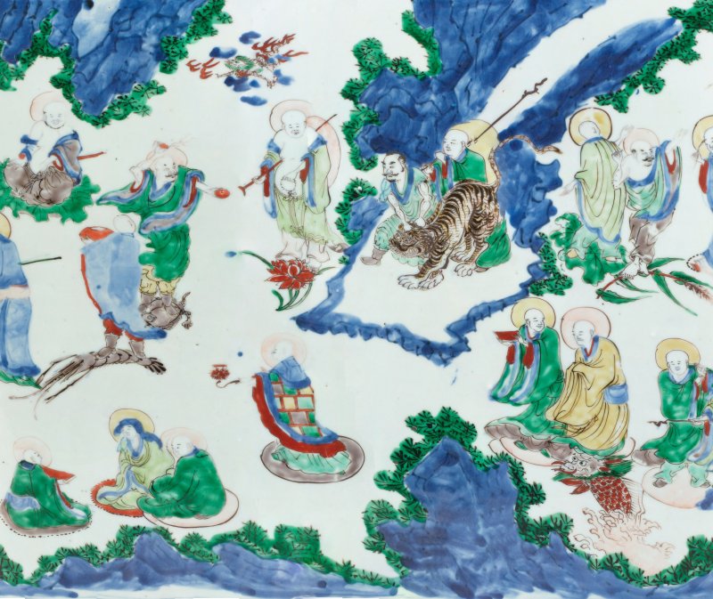 清順治 五彩十八羅漢圖象腿瓶 | A RARE WUCAI 'EIGHTEEN LUOHANS' 'ELEPHANT-LEG' VASE - 图8