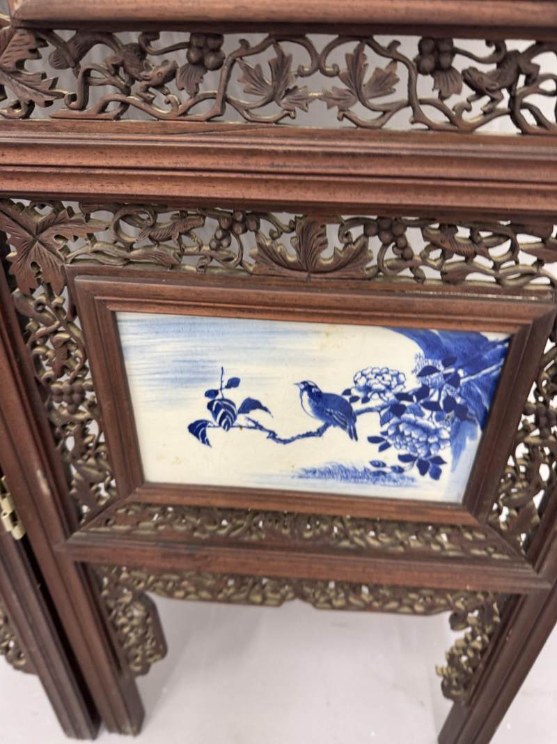 清 青花耕織圖花鳥屏風八扇 - 图42