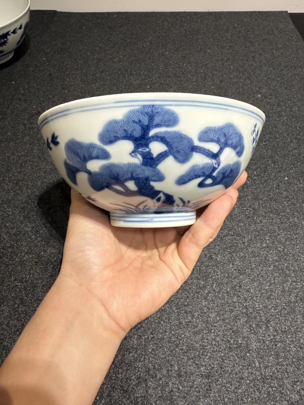 清光緒青花歲寒三友圖碗一對 - 图10