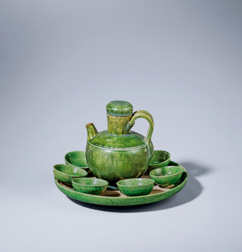 唐或辽金 绿釉茶具一组