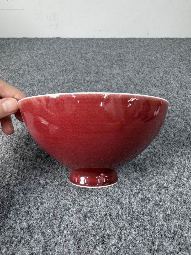清乾隆 霽紅釉蓮子碗一對 - 图2