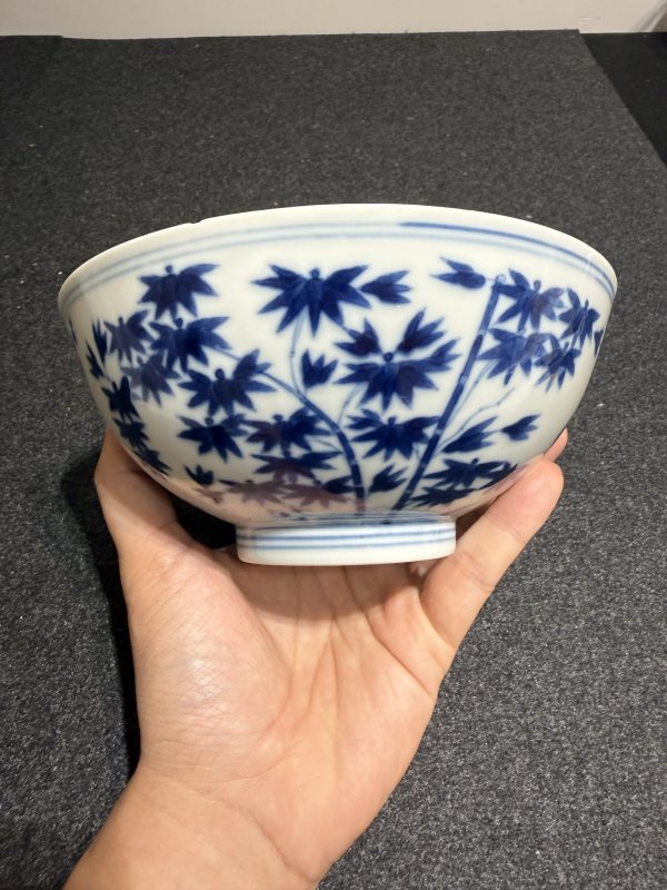 清光緒青花歲寒三友圖碗一對 - 图11
