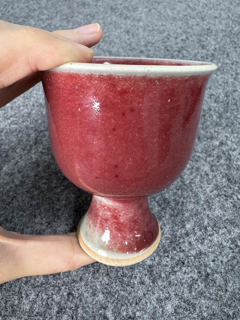 清康熙 郎窯紅釉高足杯 - 图2