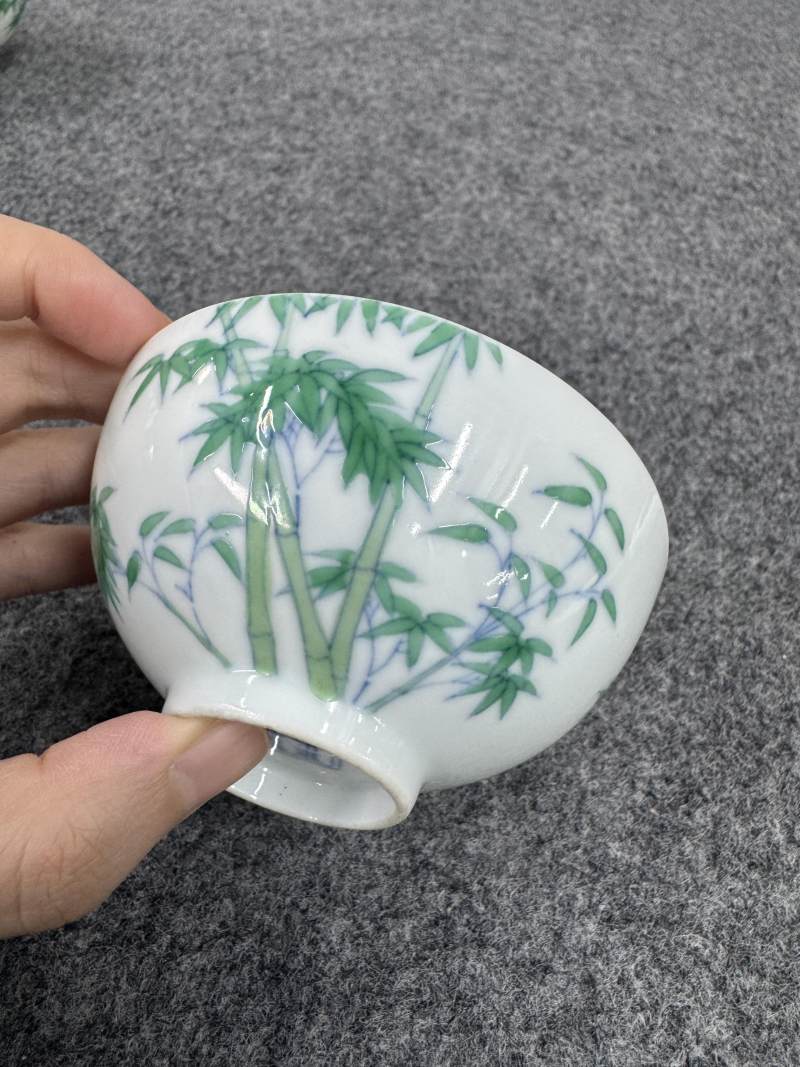 清雍正 鬥彩竹紋茶圓一對 - 图15