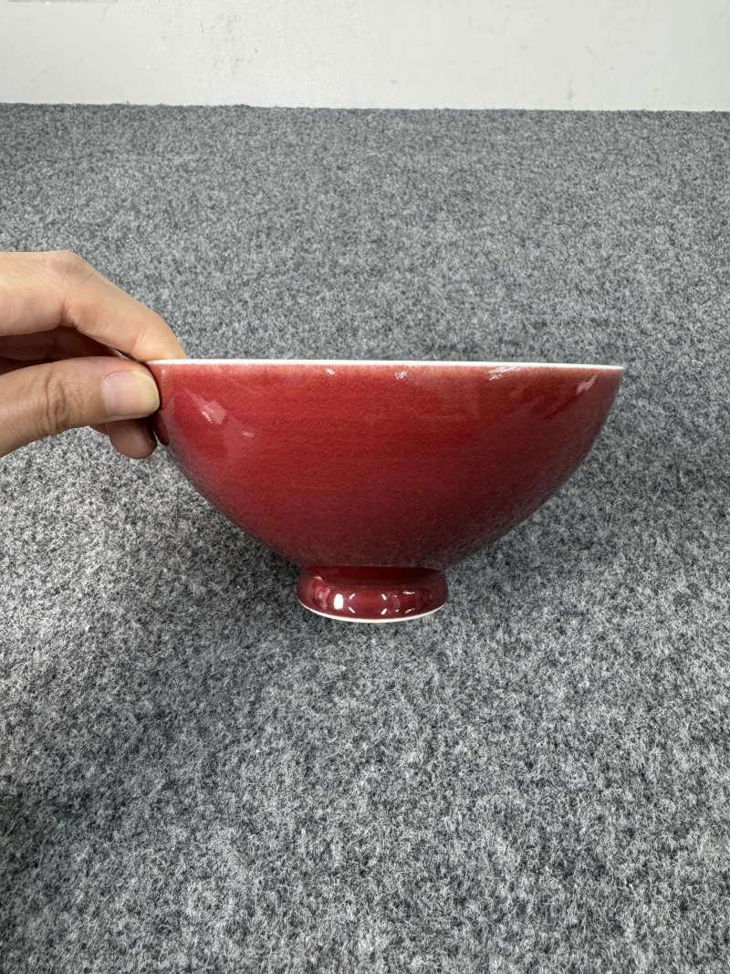 清乾隆 霽紅釉蓮子碗一對 - 图5