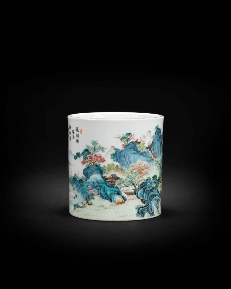 清乾隆 粉彩九江琵琶亭山水圖筆筒 | AN EXTREMELY RARE AND IMPORTANT 'TANG YING' FAMILLE ROSE BRUSHPOT, BITONG - 图13