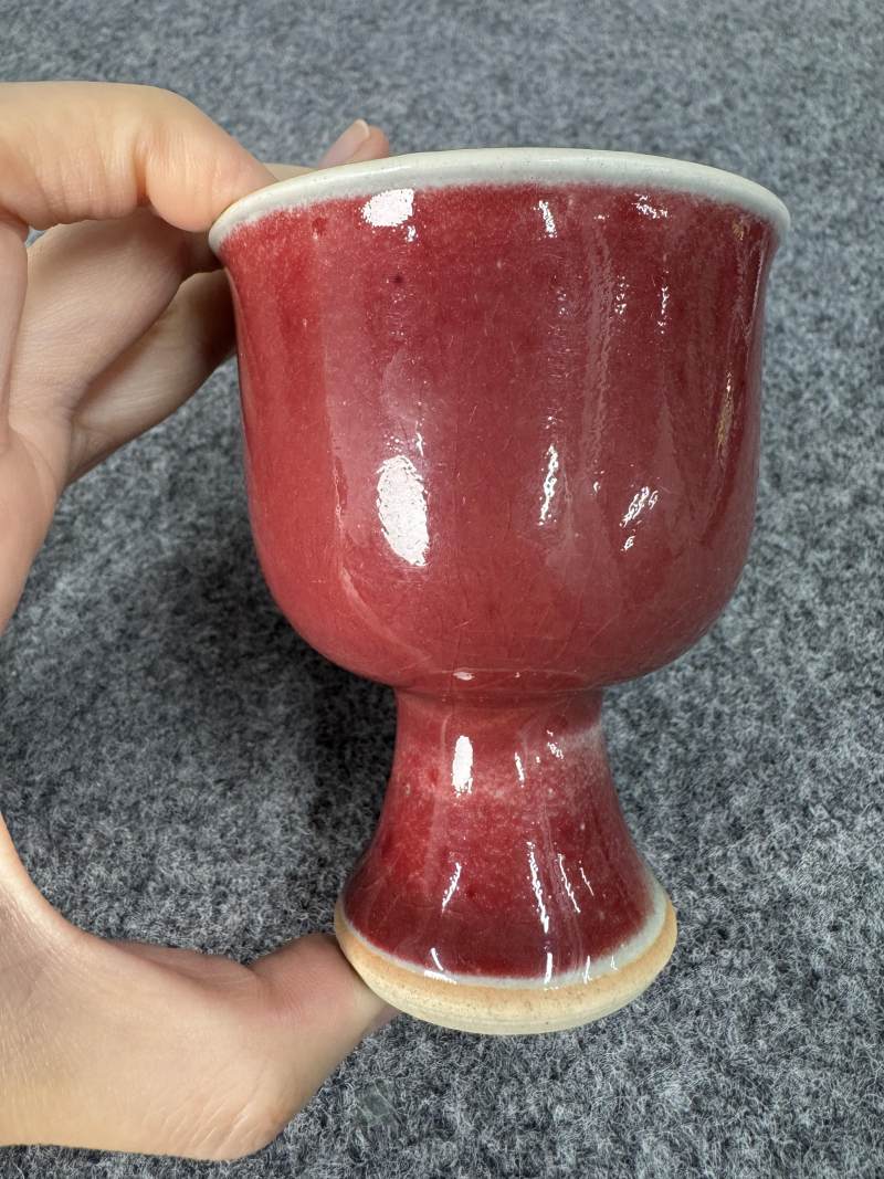 清康熙 郎窯紅釉高足杯 - 图4