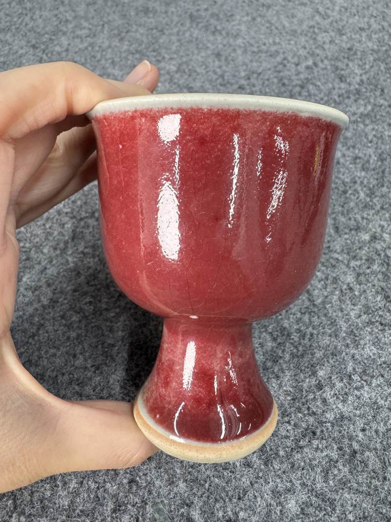 清康熙 郎窯紅釉高足杯 - 图3