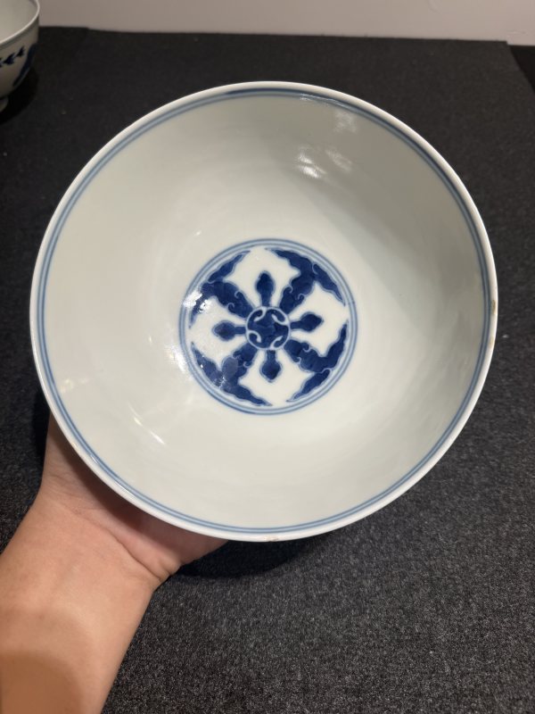 清光緒青花歲寒三友圖碗一對 - 图12