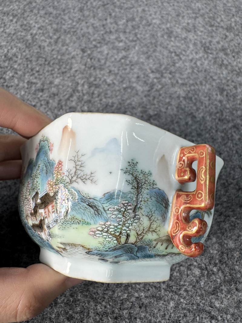 清乾隆 唐英製山水詩文雙耳杯 - 图4