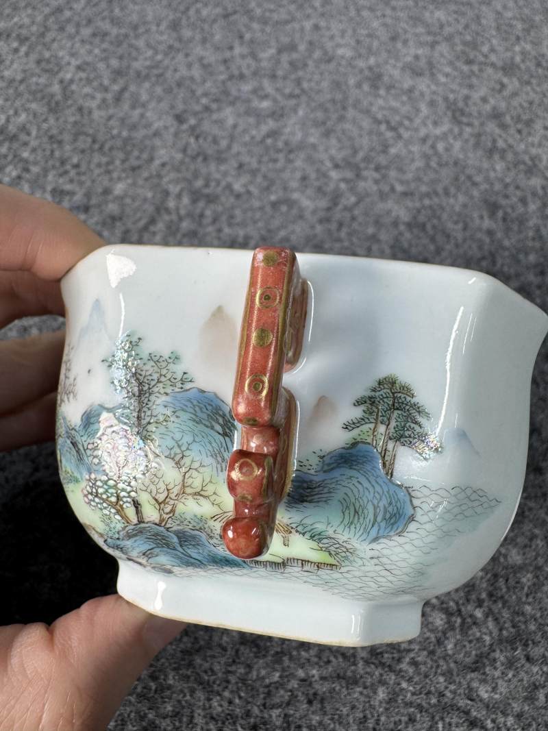 清乾隆 唐英製山水詩文雙耳杯 - 图5
