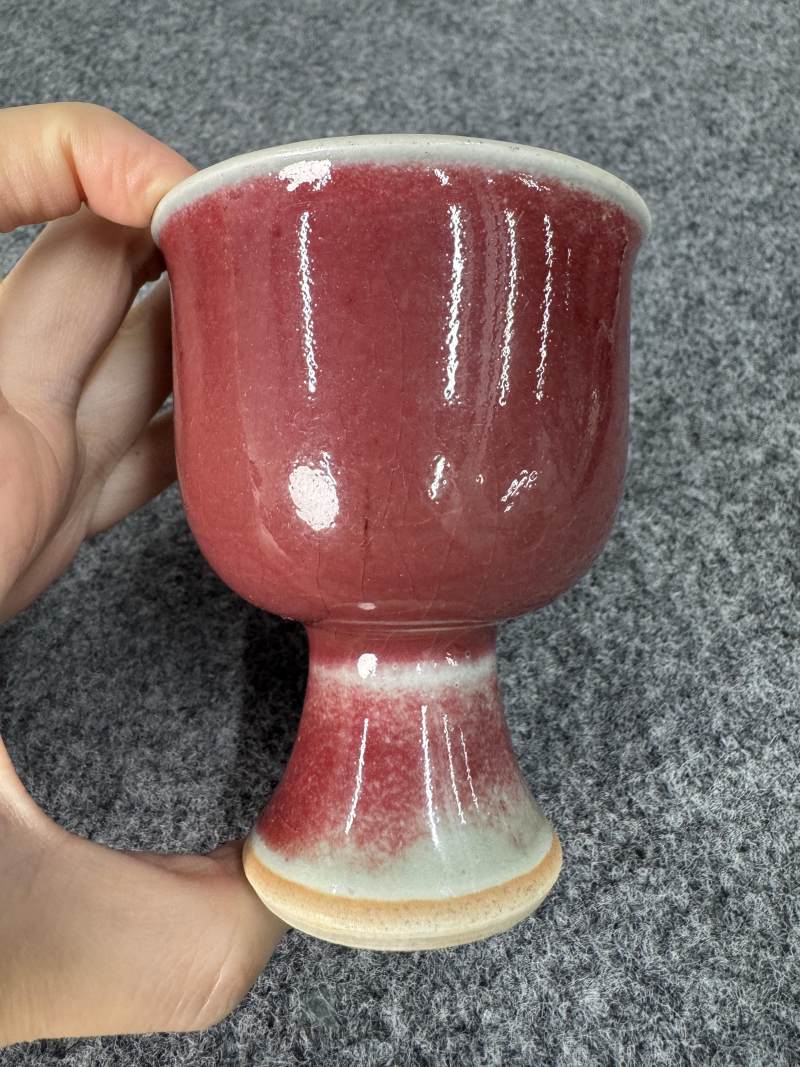 清康熙 郎窯紅釉高足杯 - 图5