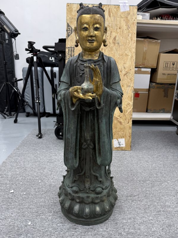 明 銅局部鎏金龍女像 - 图4