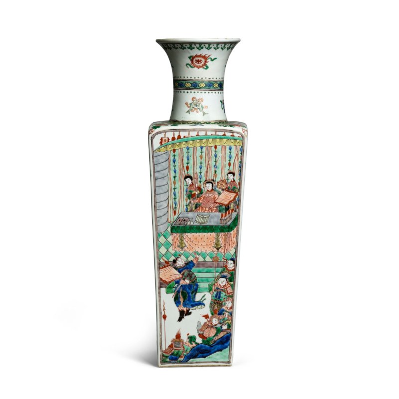 清康熙 五彩人物故事圖方瓶 | A FAMILLE VERTE 'FOUR NARRATIVES' SQUARE VASE - 图3