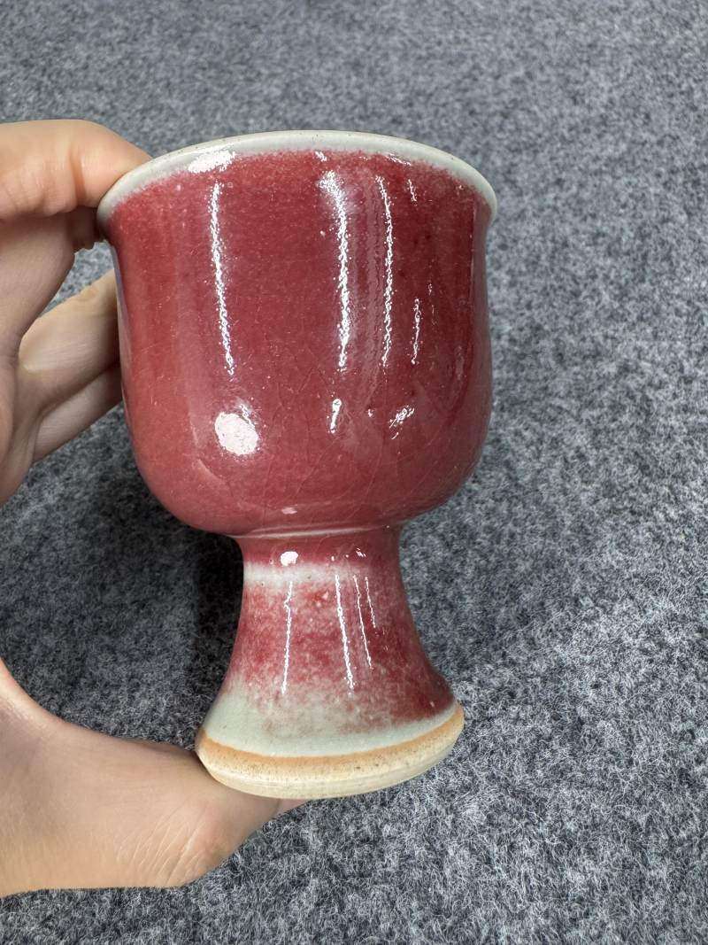 清康熙 郎窯紅釉高足杯 - 图6