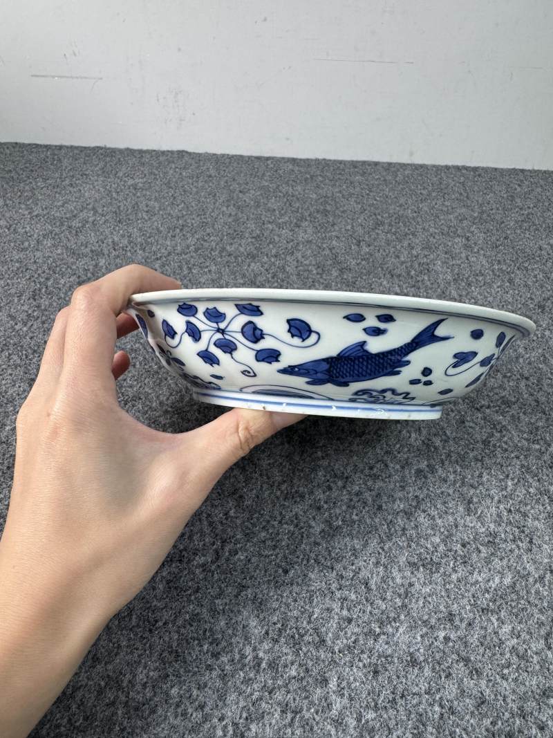 明萬曆 青花魚藻紋盤 - 图15
