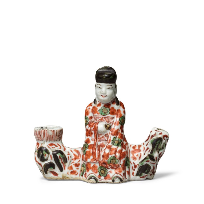 十七世紀 五彩高士形筆洗及水滴 | A POLYCHROME ENAMELLED 'SCHOLAR' BRUSHWASHER AND WATERDROPPER