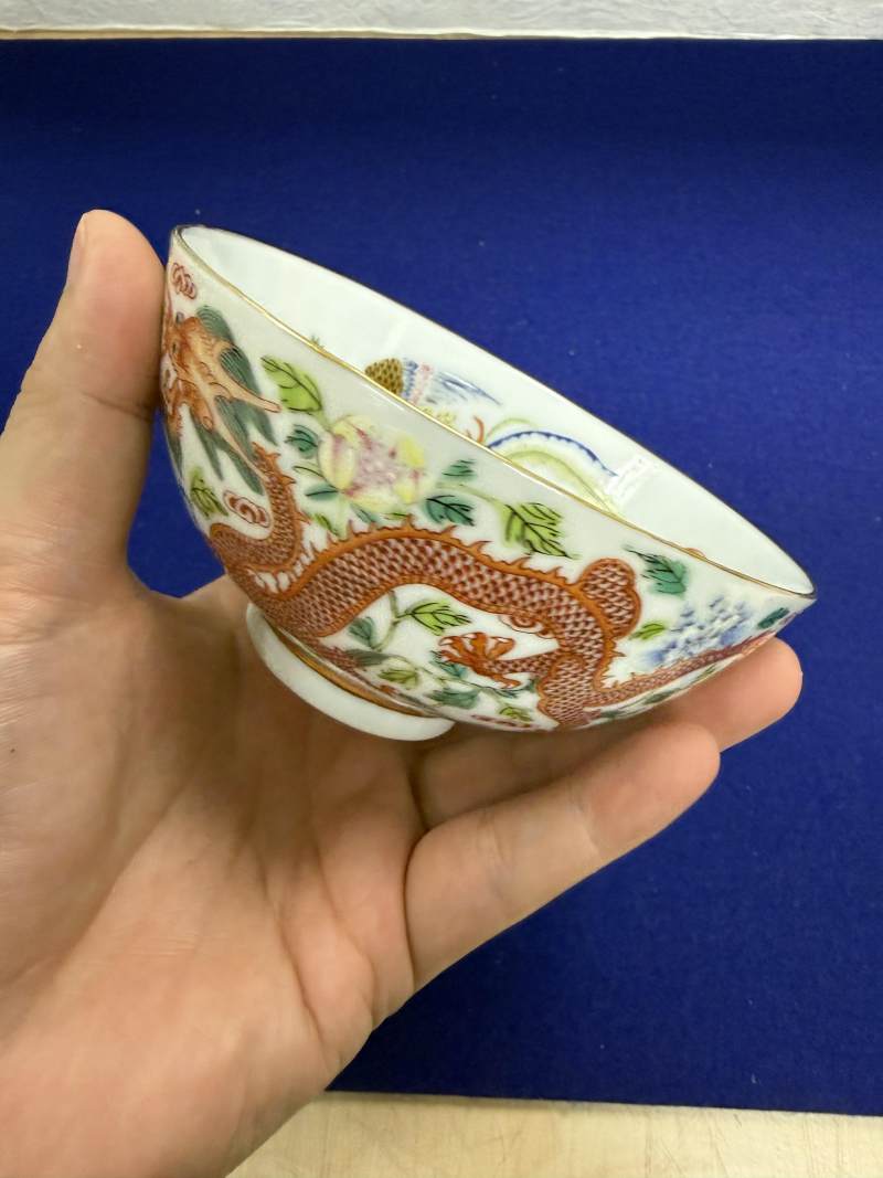 清嘉慶 粉彩龍鳳穿花碗 - 图5