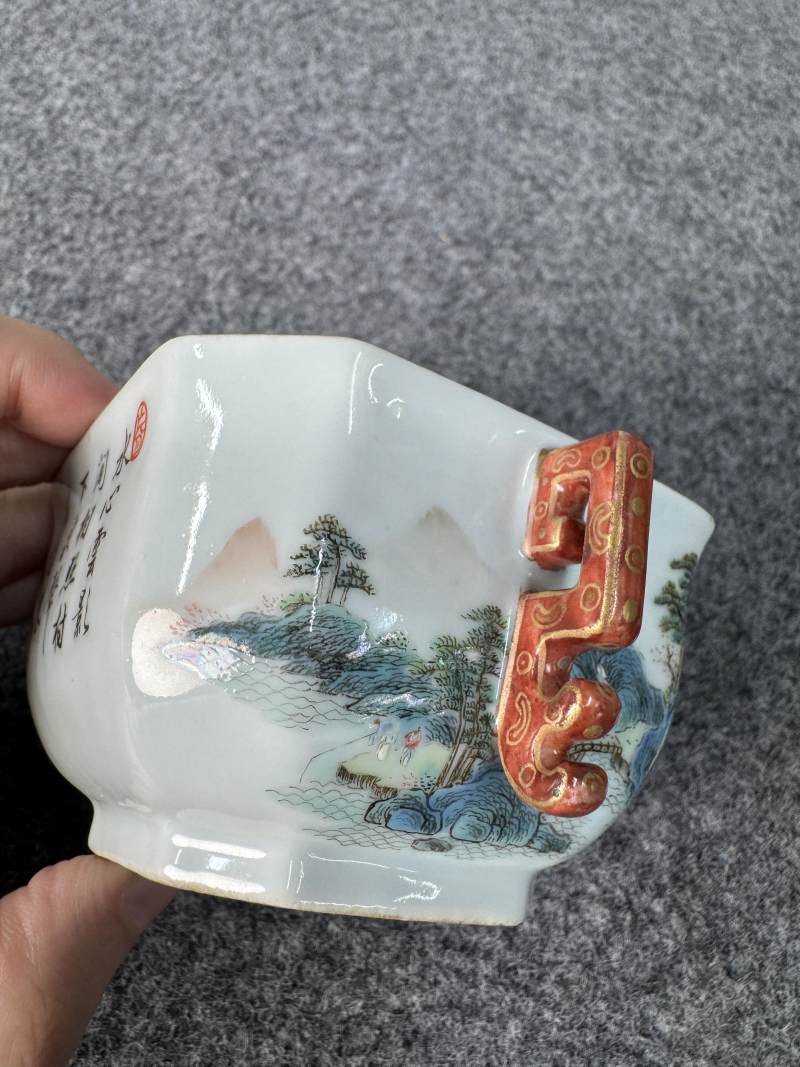 清乾隆 唐英製山水詩文雙耳杯 - 图8