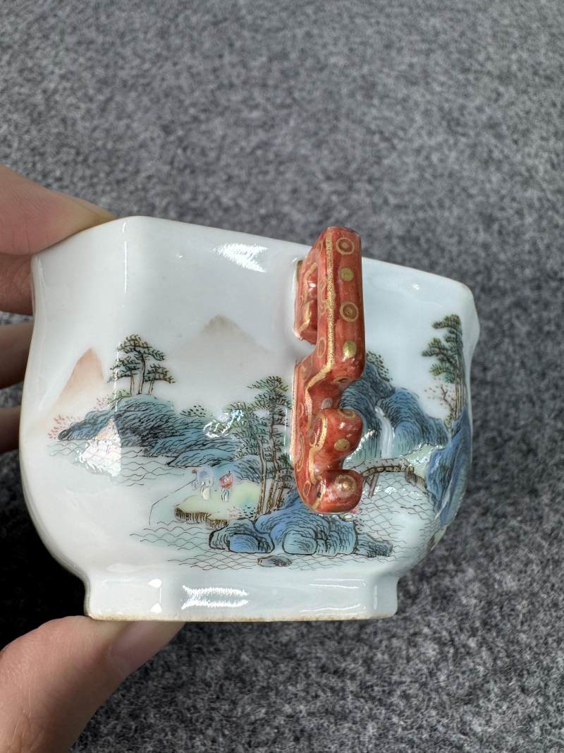 清乾隆 唐英製山水詩文雙耳杯 - 图9
