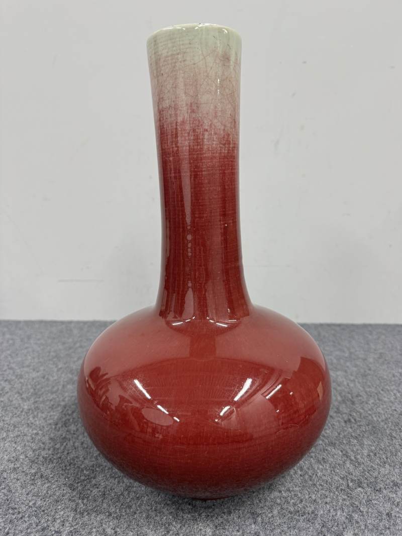 清康熙 郎窯紅釉長頸瓶 - 图2