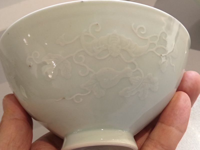 清雍正 粉青釉模印福祿萬代紋雞心碗一對 - 图12