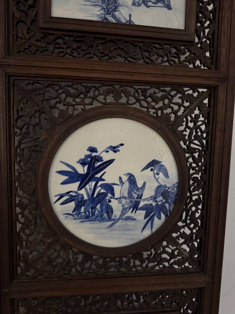 清 青花耕織圖花鳥屏風八扇 - 图19