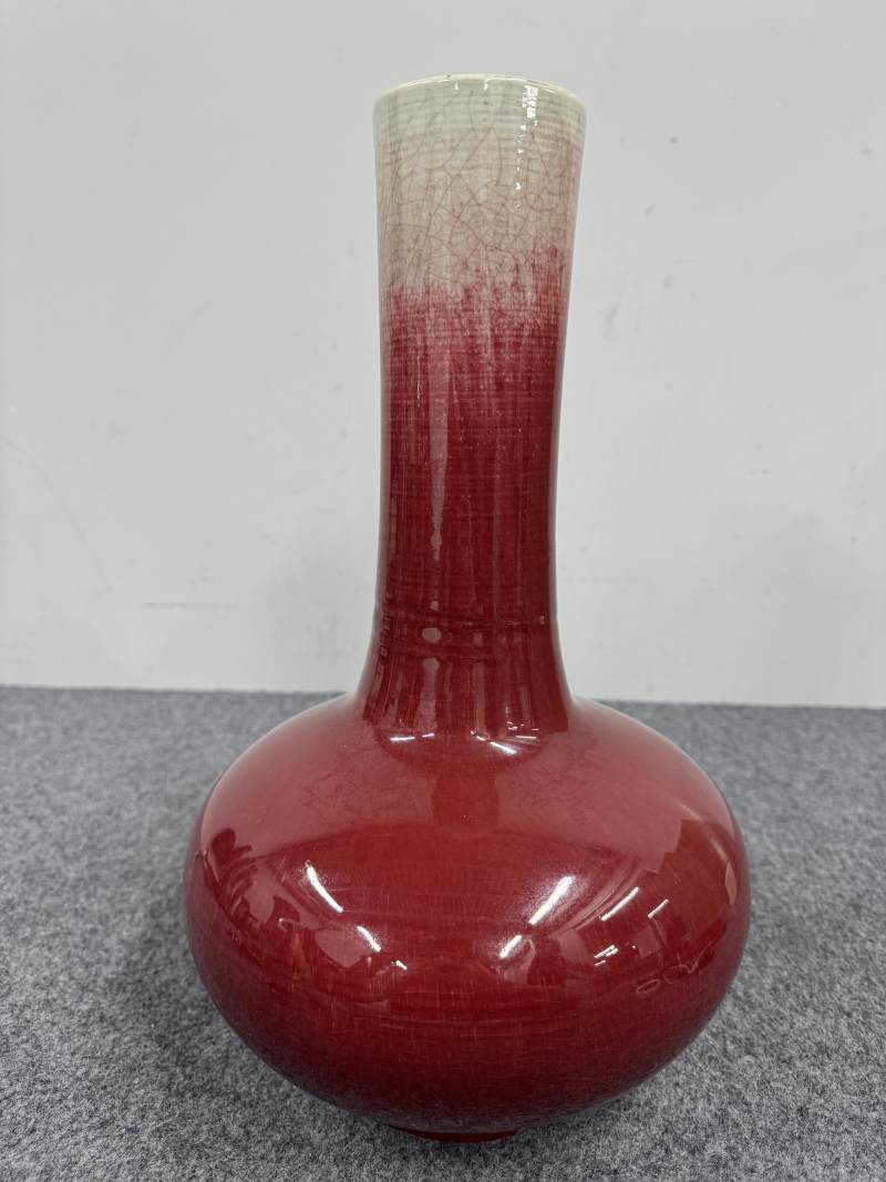 清康熙 郎窯紅釉長頸瓶 - 图4