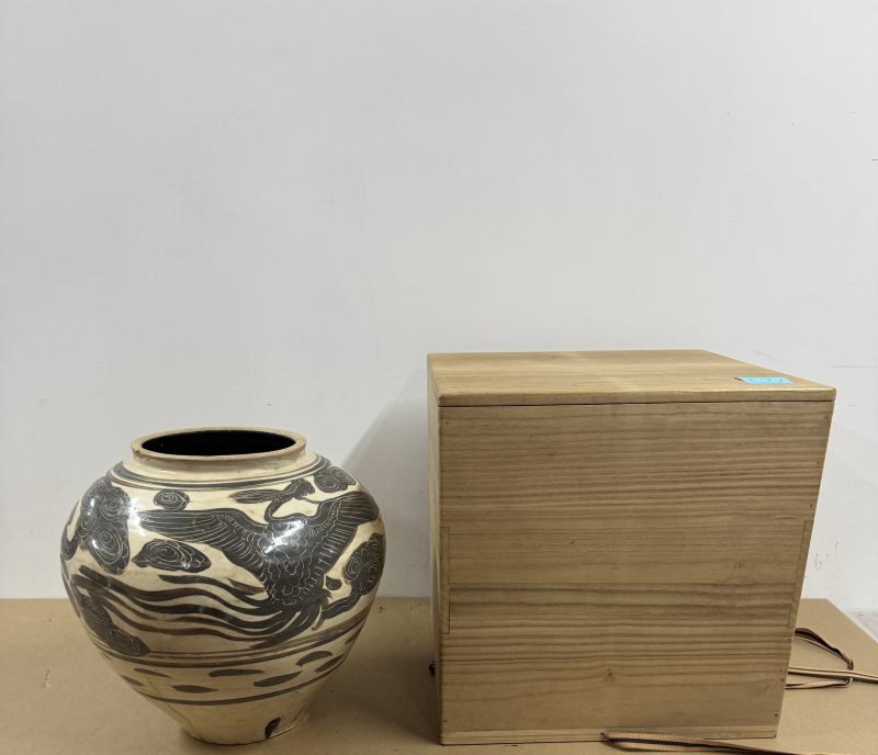 元 磁州窯褐彩鳳紋大罐 - 图2