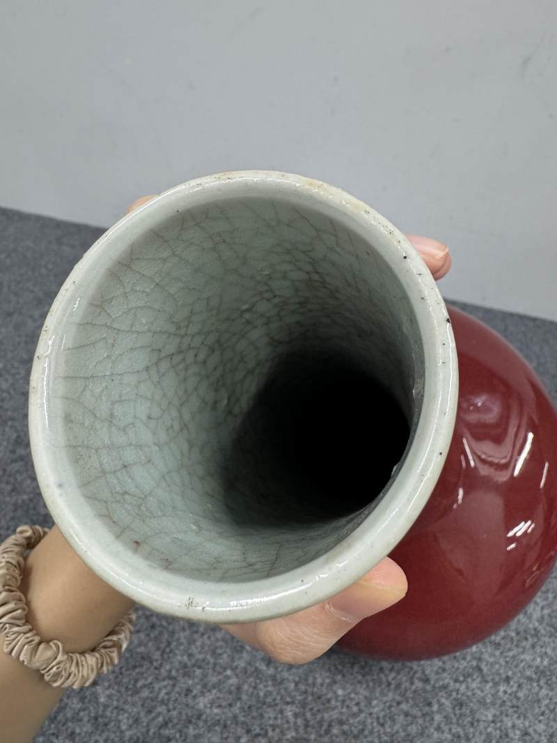 清康熙 郎窯紅釉長頸瓶 - 图6