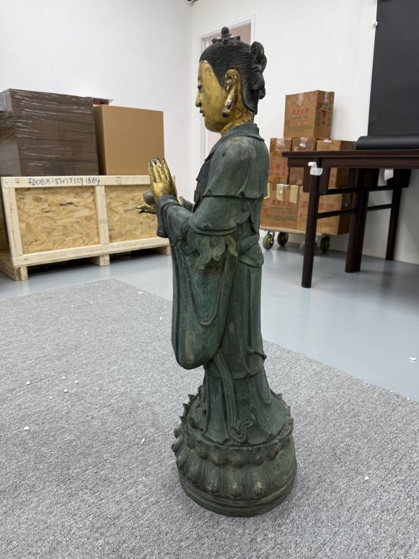 明 銅局部鎏金龍女像 - 图6