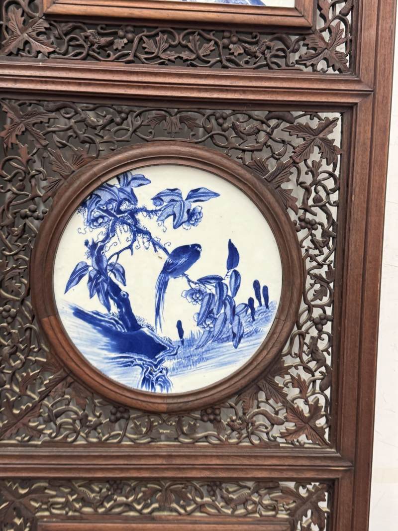清 青花耕織圖花鳥屏風八扇 - 图10