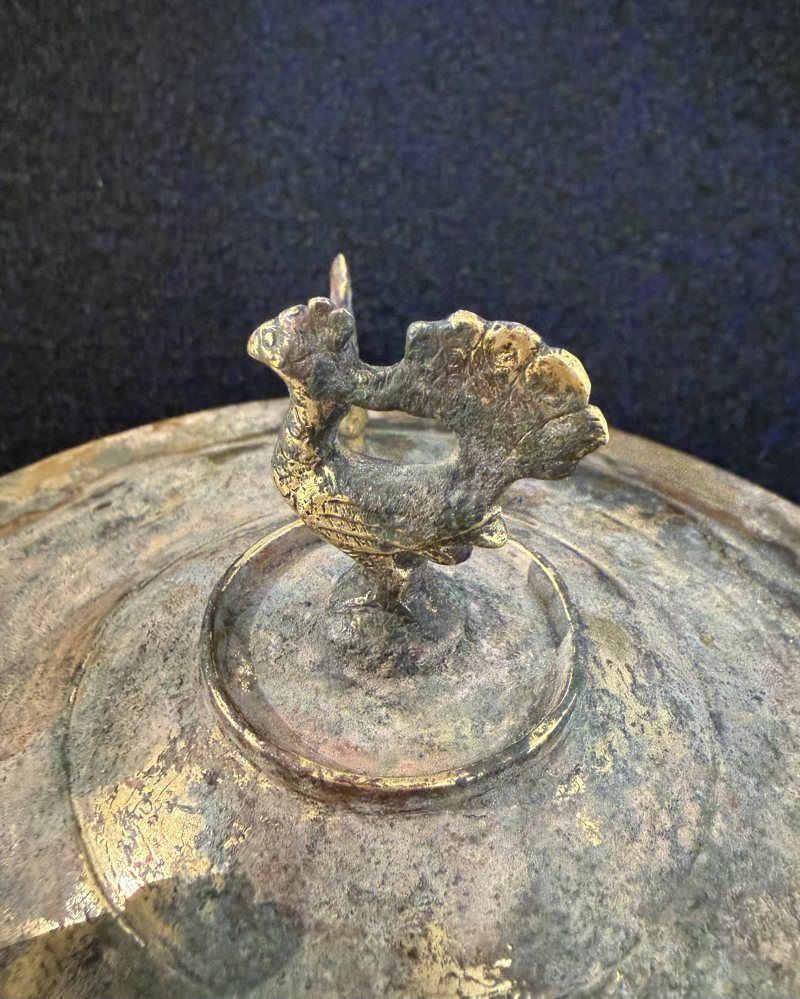 西漢銅鎏金銀鋪首銜環鳳鳥熊足奩 - 图6