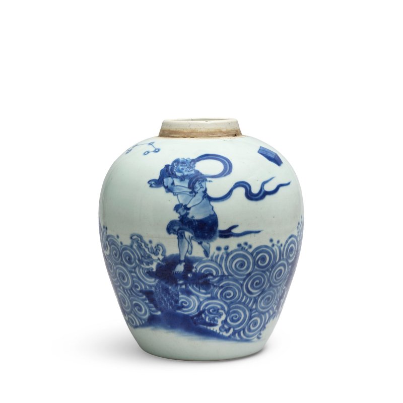 清順治 青花魁星點斗圖詩文罐 | A RARE BLUE AND WHITE 'KUI XING' JAR