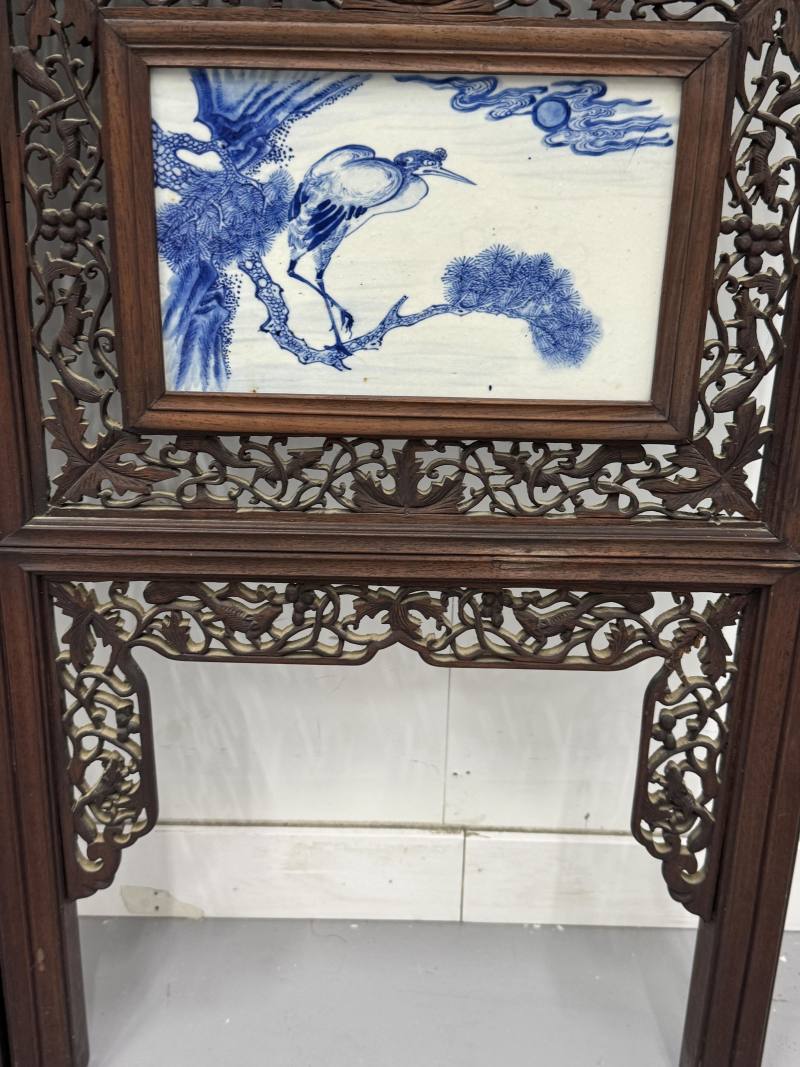 清 青花耕織圖花鳥屏風八扇 - 图12