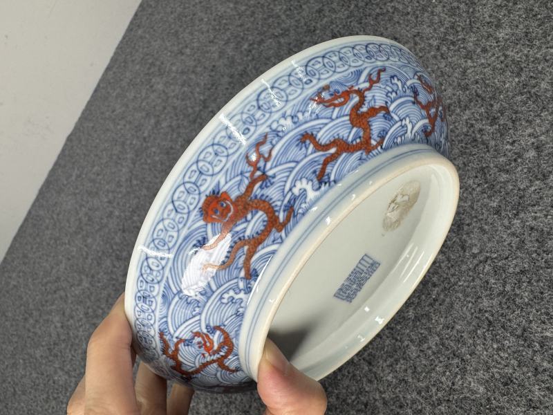 清道光 青花礬紅龍紋盤 - 图6