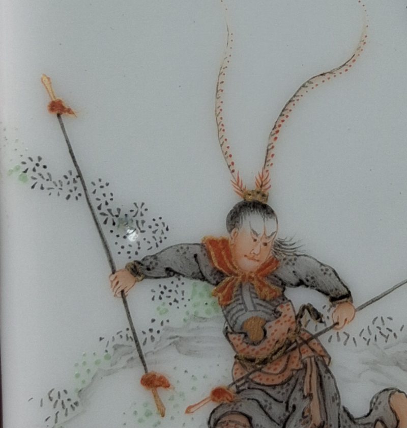 民國汪曉棠 墨彩礬紅描金《水滸傳》人物故事瓶一對 - 图6