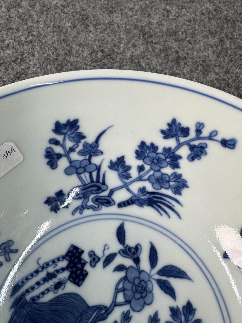 清道光 胭脂紅地洋彩軋道開光花卉紋碗 - 图20