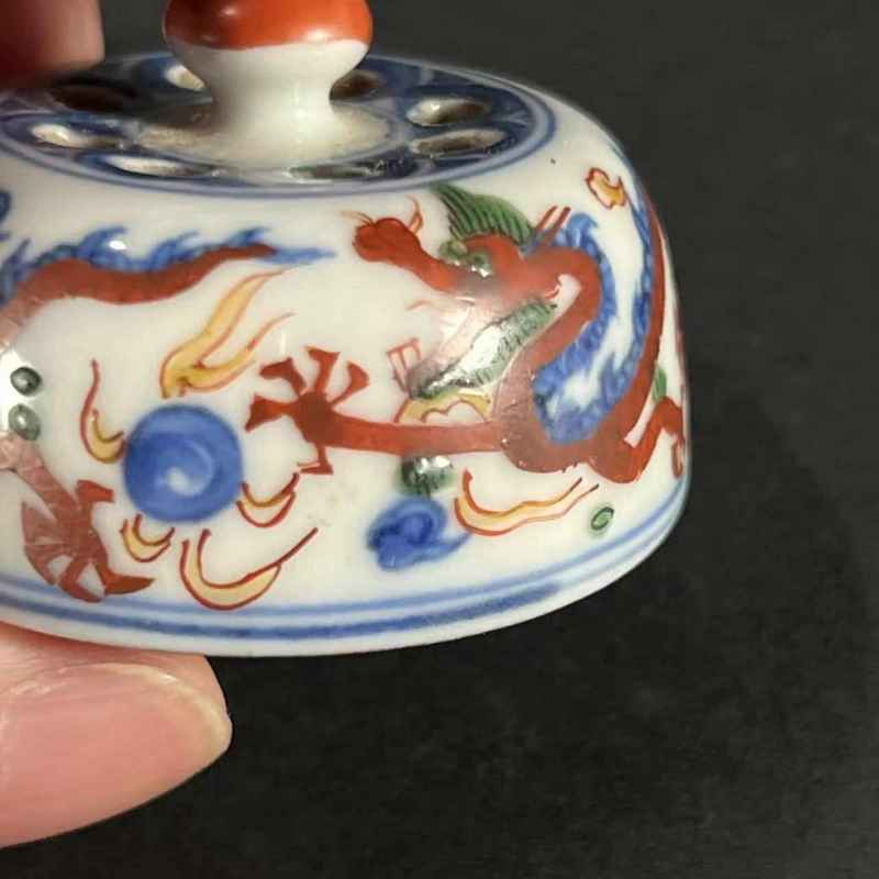 清晚期 青花五彩龙纹盖碗 - 图7