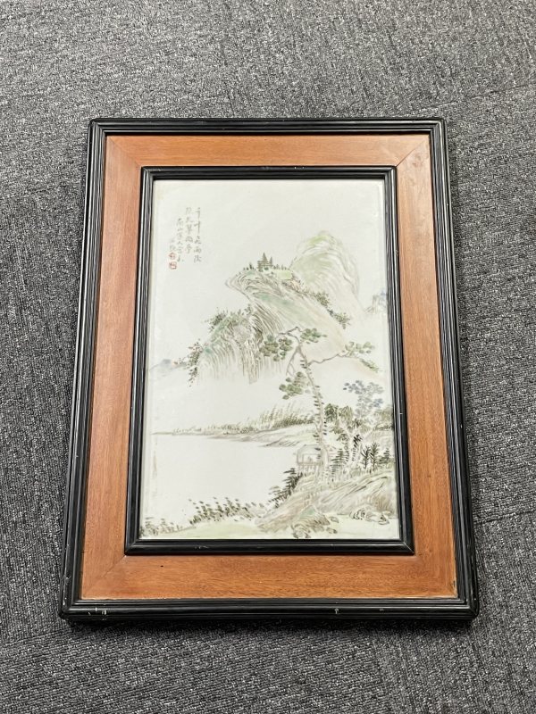 民国 浅降彩山水纹瓷板