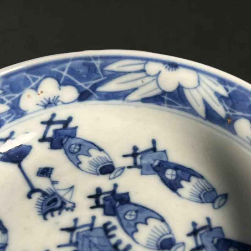清晚期 青花博古图盘 - 图9