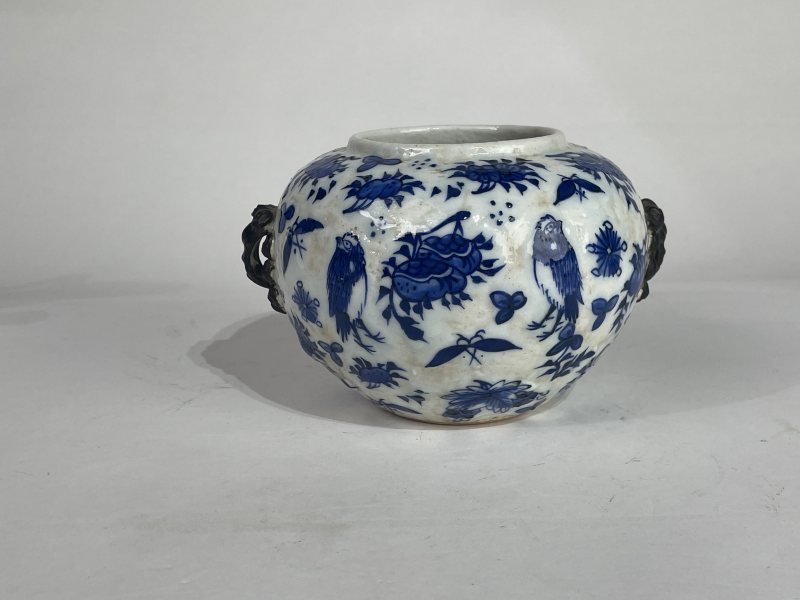 解放后 青花折枝花鸟纹水盂 - 图3