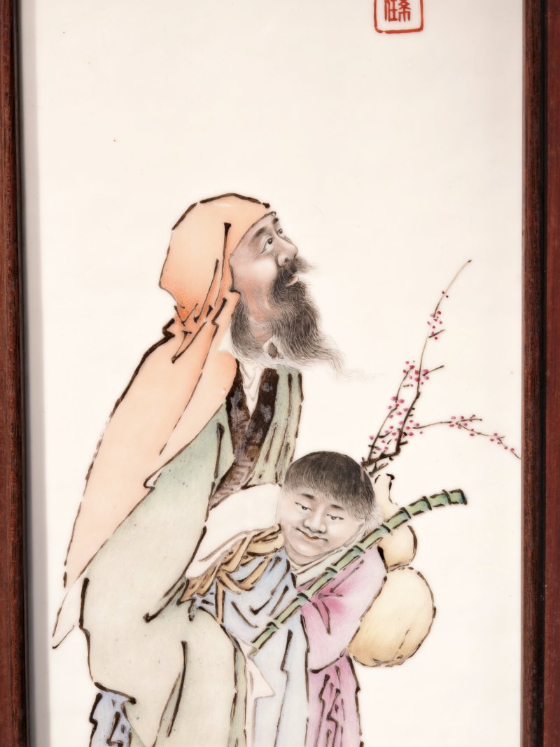民国 刘希任作粉彩人物瓷板一组四件 - 图20