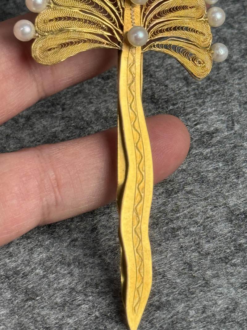 金質嵌珍珠髮簪 - 图5