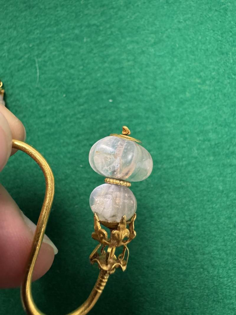 明 金質嵌玉或水晶耳飾兩對 - 图8