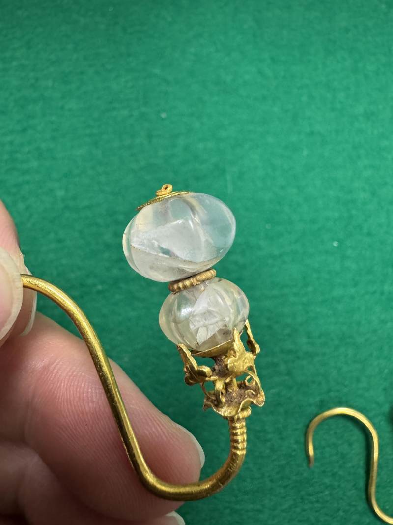 明 金質嵌玉或水晶耳飾兩對 - 图9